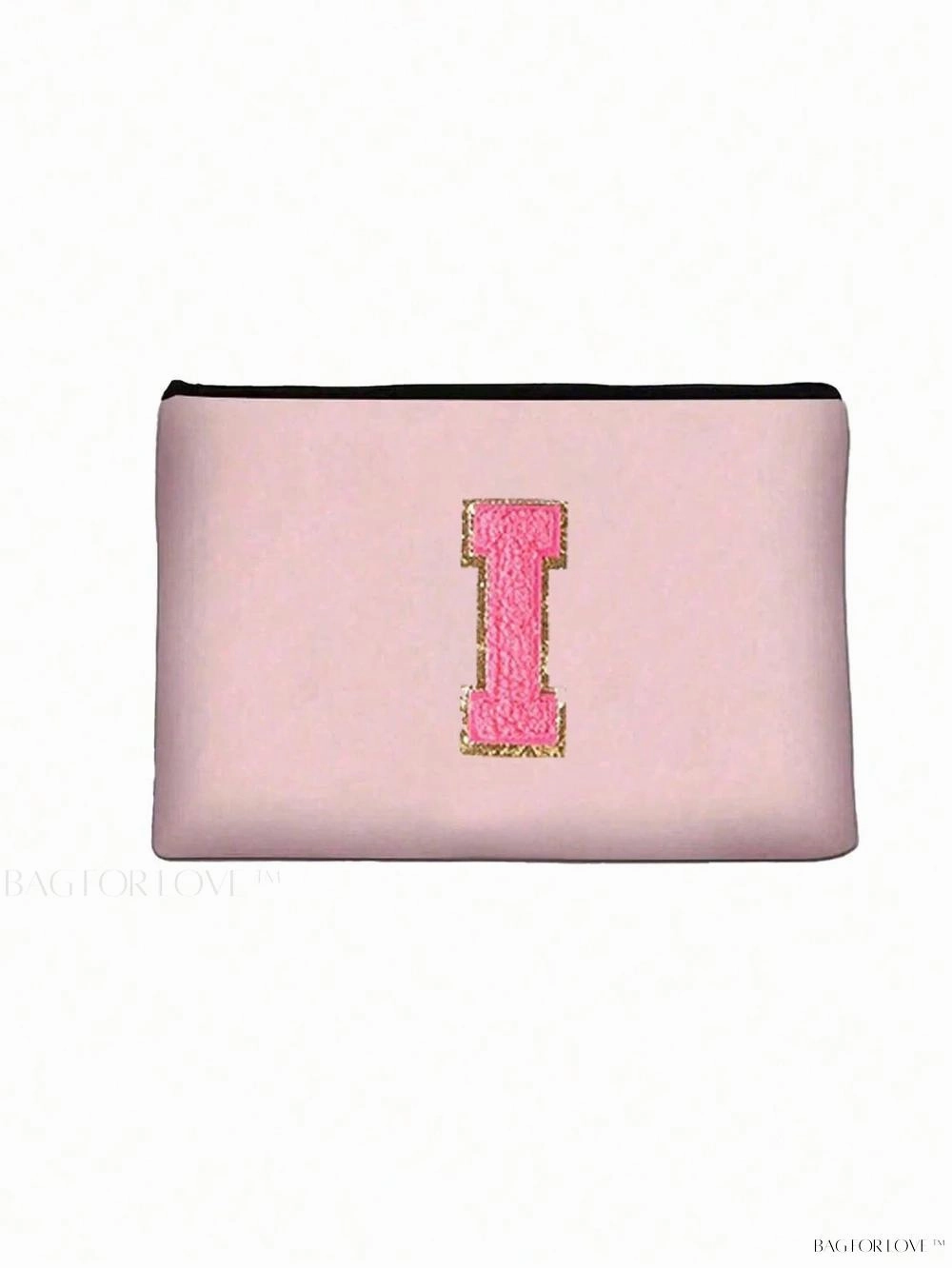 BagForLove - White Small Makeup Pouch with Rose Lettering, Perfect Gift