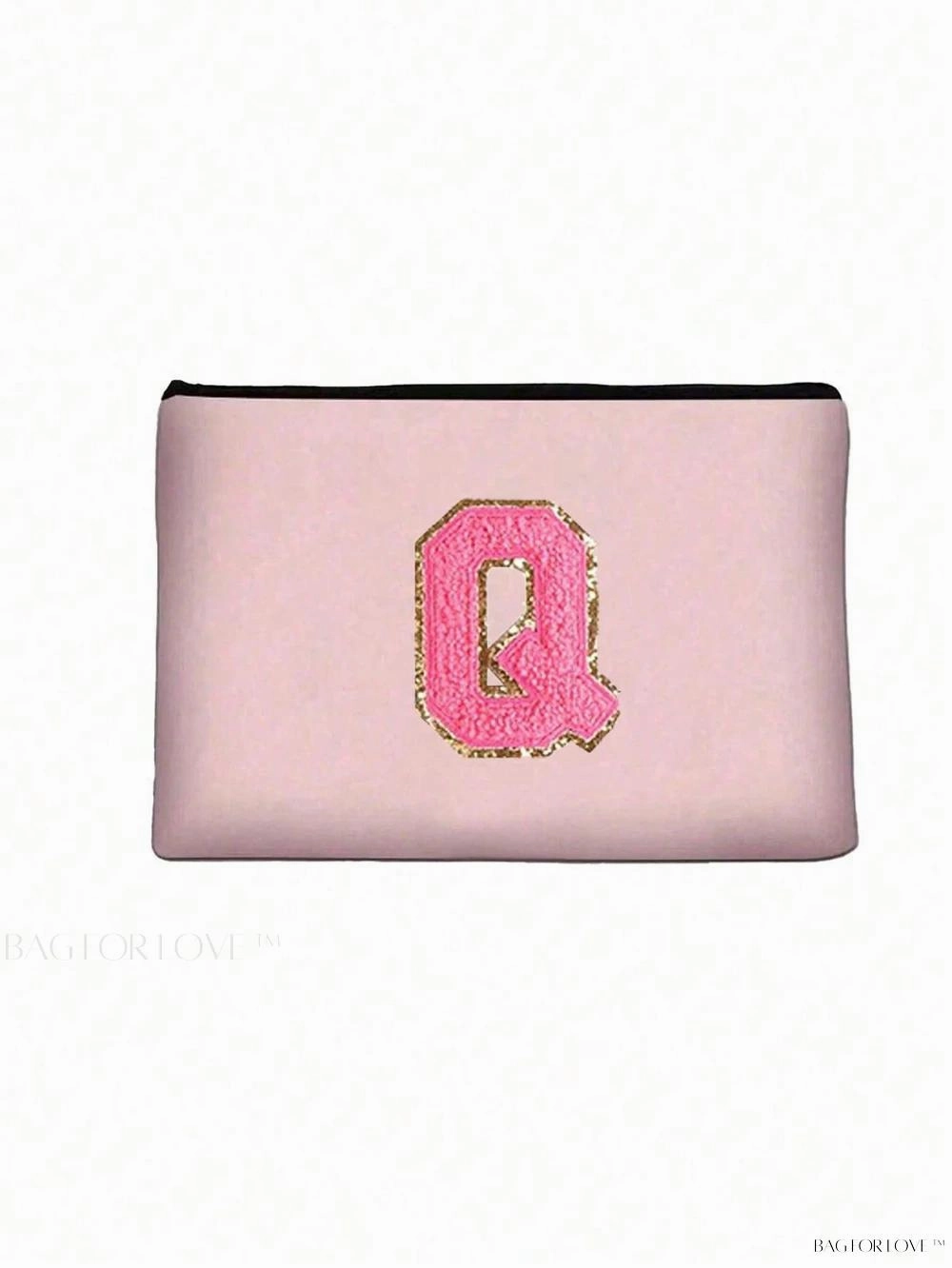 BagForLove - White Small Makeup Pouch with Rose Lettering, Perfect Gift