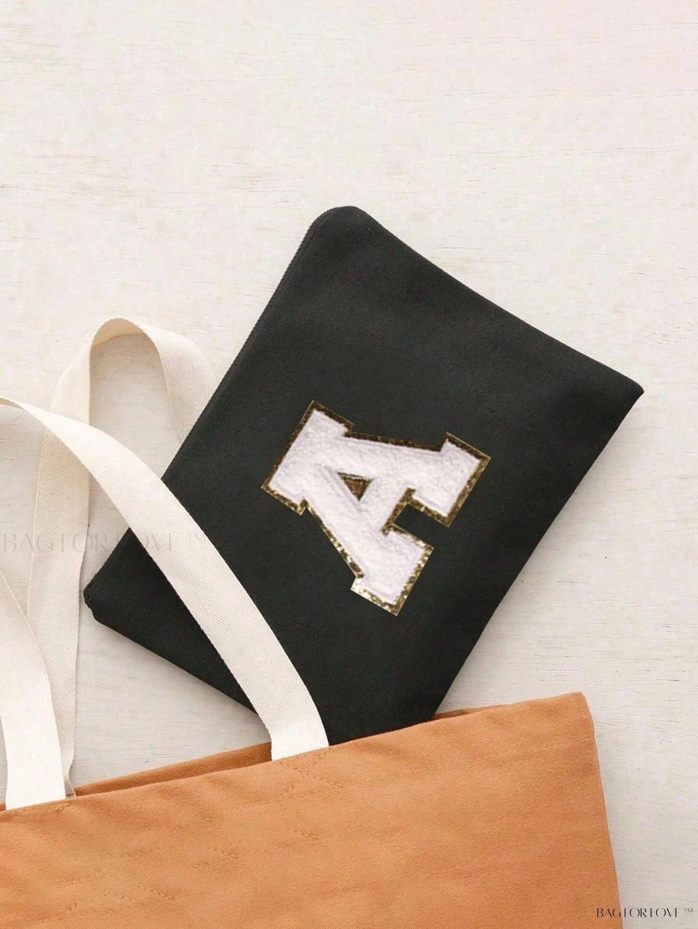 BagForLove - White Small Makeup Pouch with Rose Lettering, Perfect Gift