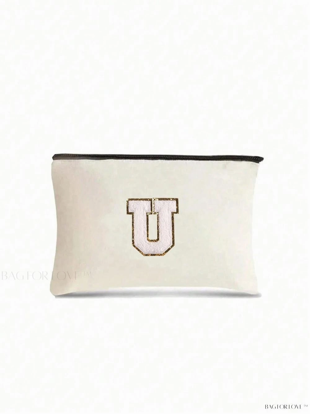 BagForLove - White Small Makeup Pouch with Rose Lettering, Perfect Gift