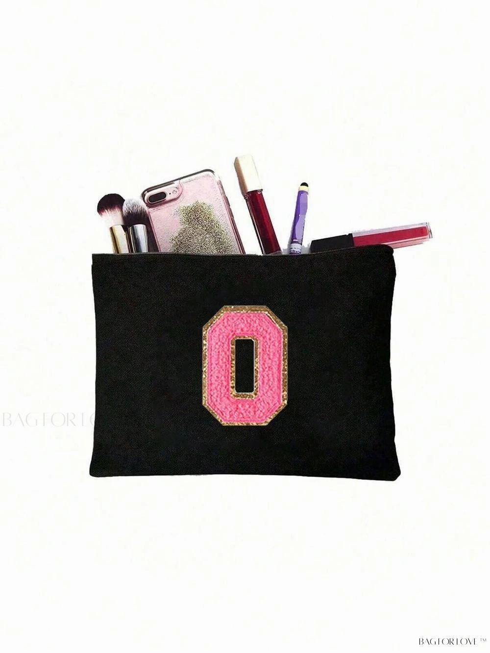 BagForLove - White Small Makeup Pouch with Rose Lettering, Perfect Gift