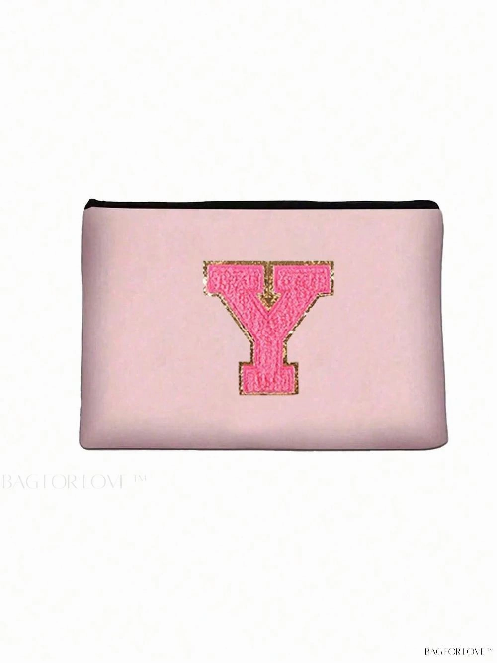 BagForLove - White Small Makeup Pouch with Rose Lettering, Perfect Gift