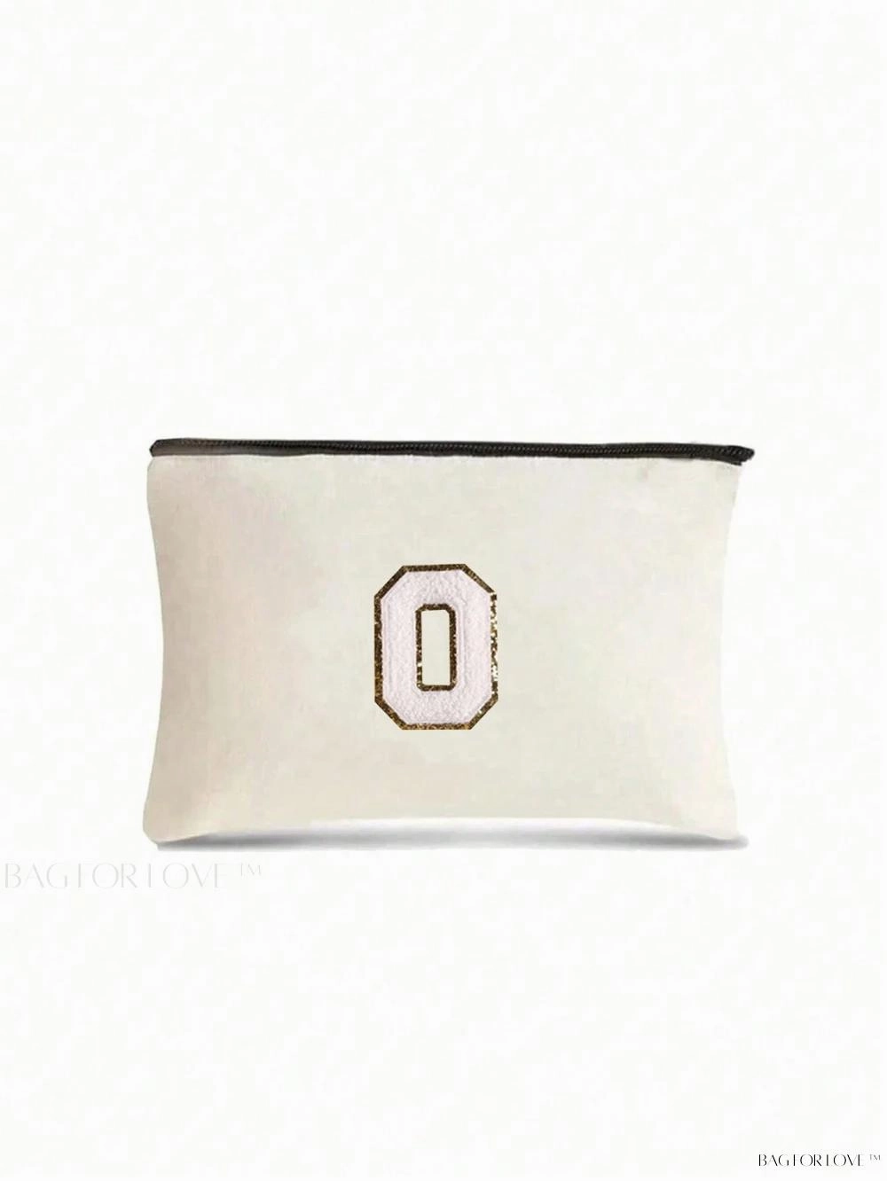 BagForLove - White Small Makeup Pouch with Rose Lettering, Perfect Gift