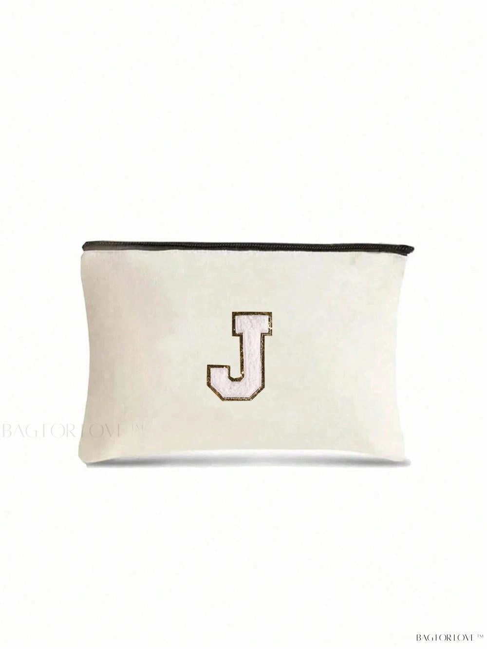 BagForLove - White Small Makeup Pouch with Rose Lettering, Perfect Gift