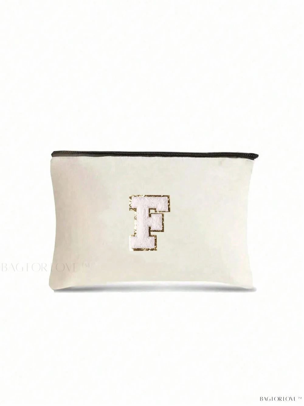 BagForLove - White Small Makeup Pouch with Rose Lettering, Perfect Gift