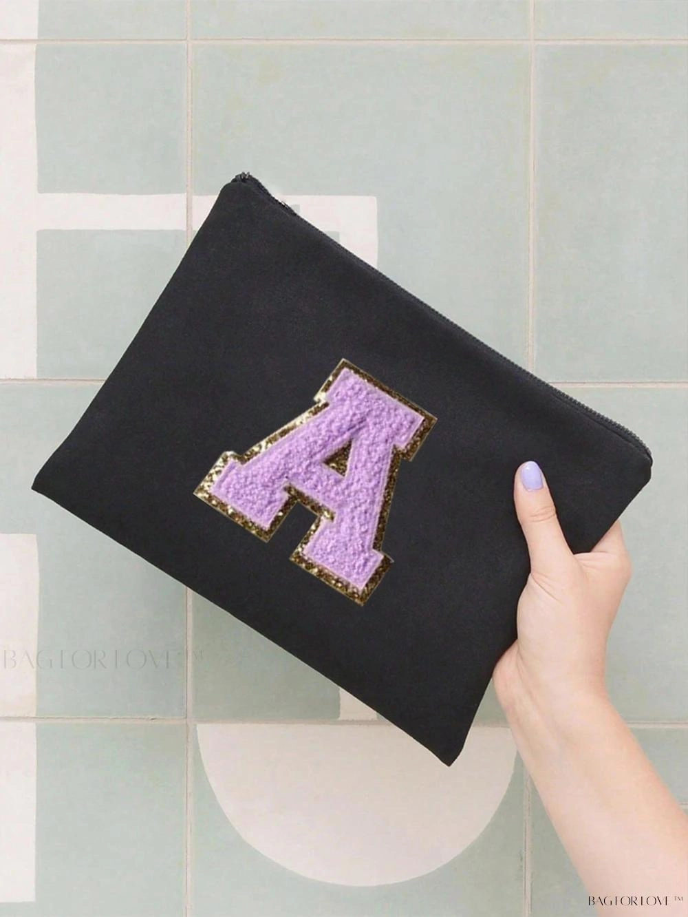 BagForLove - White Small Makeup Pouch with Rose Lettering, Perfect Gift