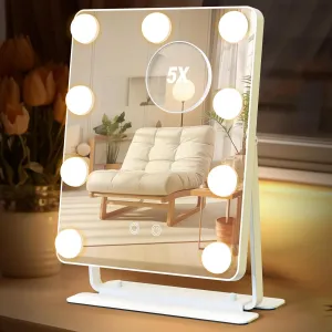 BanBers Hollywood Vanity Mirrors with Lights 10" x 14" Lighted Makeup Mirror 9 LED Bulbs, Touch Control Led Mirror 3 Colors Light, 360 Degree Rotation Facial Mirror for Bedroom,Tabletop