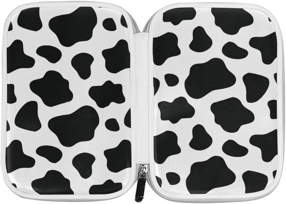 Bardic Pen Pencil Case Black White Cow Print Makeup Brush Bag Travel Organizer Cosmetic Pouch Passport Holder For Men Women