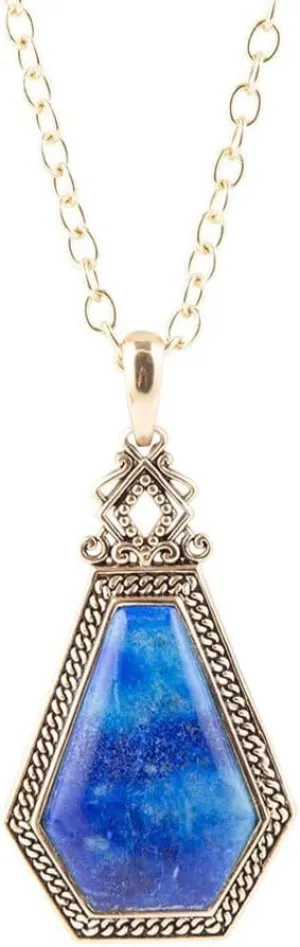 Barse Jewelry Blue Lapis Golden Elongated Pendant Necklace