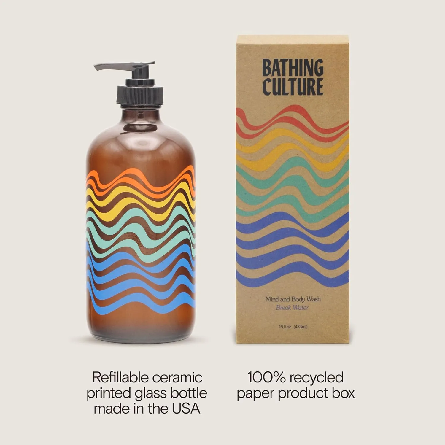 Bathing Culture, Organic Mind   Body Wash, Natural, Biodegradable, Sustainable, Vegan Personal Care, All Natural Organic Body Wash for Women and Men, 16 fl oz, Break Water Scent