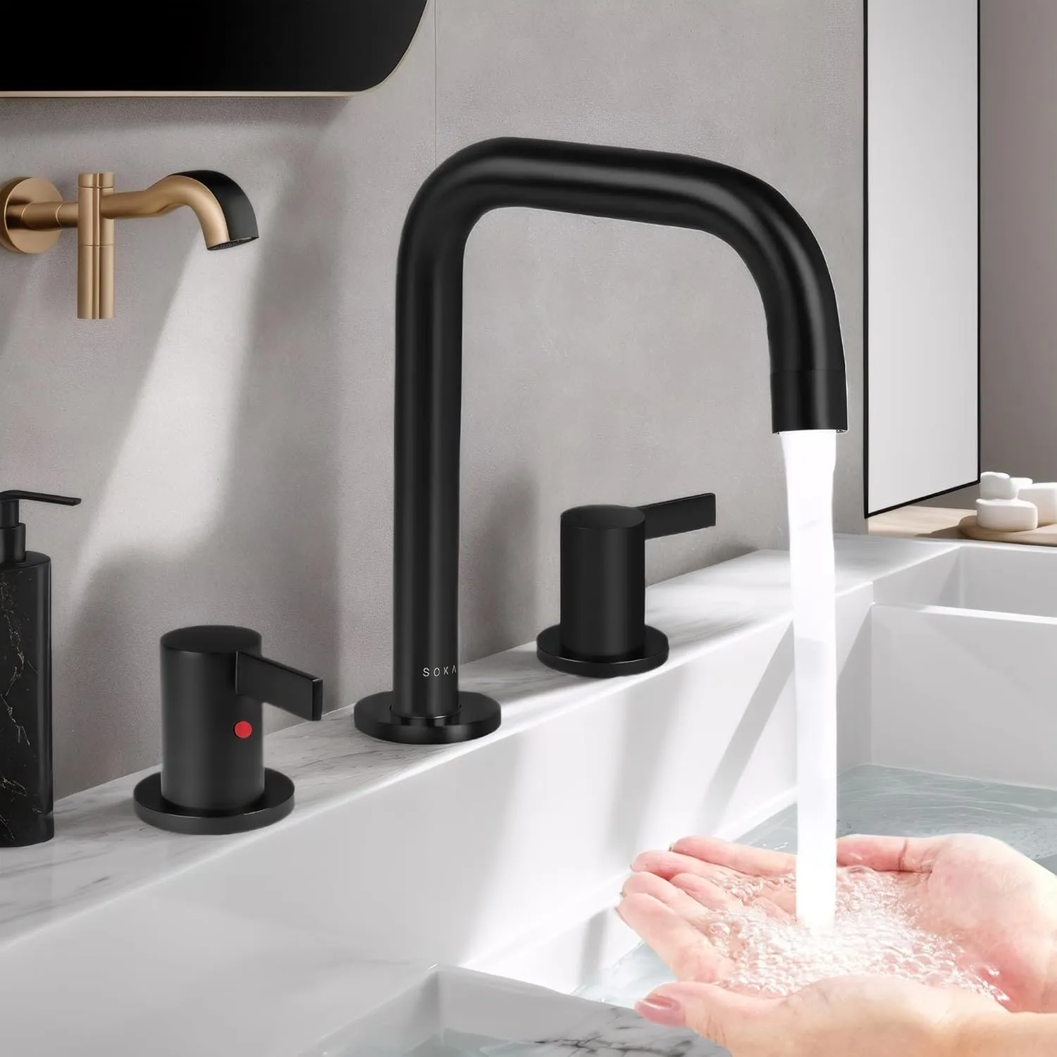 Bathroom Sink Faucet for 3 Hole, 8 Inch Stainless Steel Faucet for Bathroom, Bathroom Faucets with Deck Plate & Pop-Up Drain Assembly 2-Handle Faucet for Bathroom Sink RV Restroom