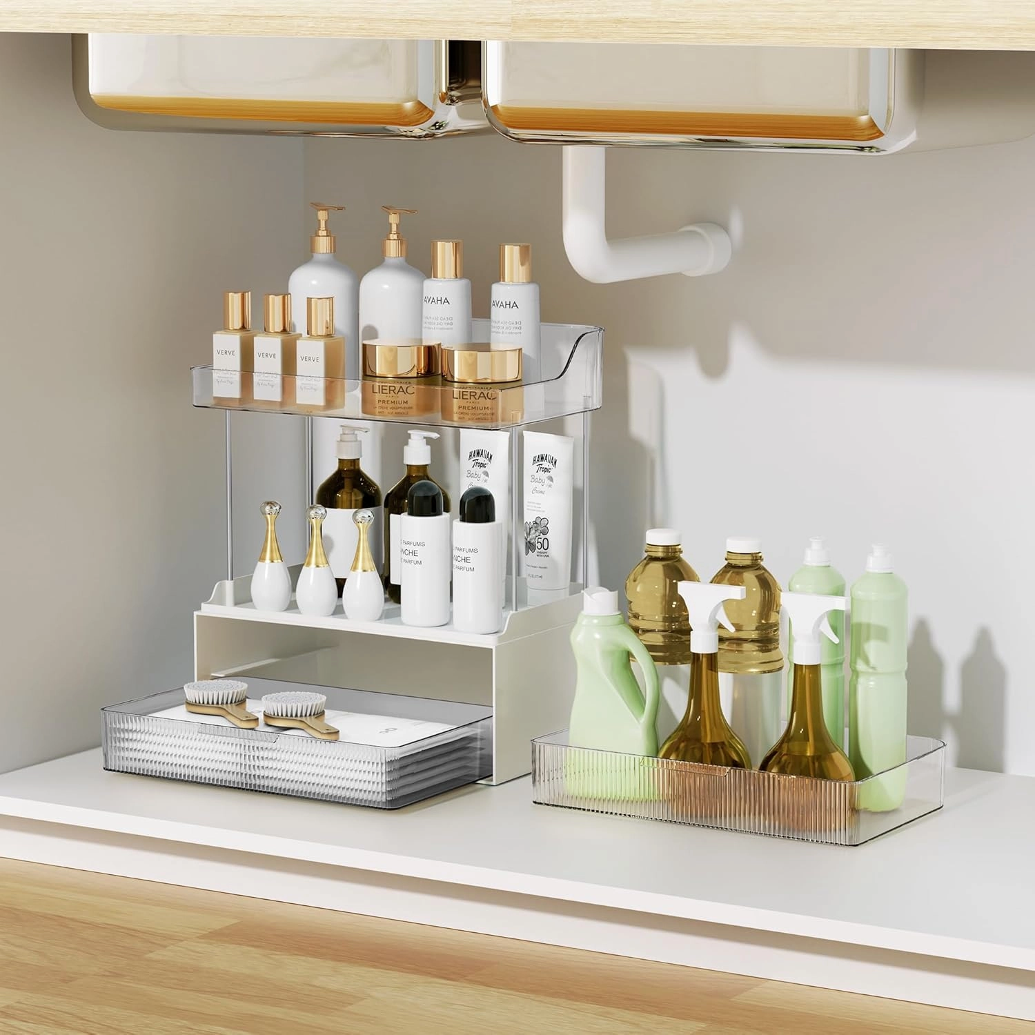 Bathroom Countertop Organizer with 2-Drawer, 3 Tier Makeup Organizer for Vanity, Large Multi-Purpose Makeup Skin Care Organizer for Vanity, Clear