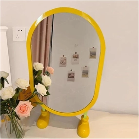 Bathroom Mirror, Standing Metal Girls Makeup Mirror Bathroom Shower Oval Long Shower Mirror BedroomHome Products(Yellow)