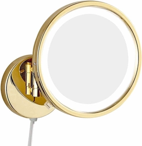 Bathroom Vanity Mirror,Bathroom LED Makeup Mirror, Wall Mounted Faithful Single Sided Brass Light Magnifying Shaving Folding (Color : Gold, Size : 3X)