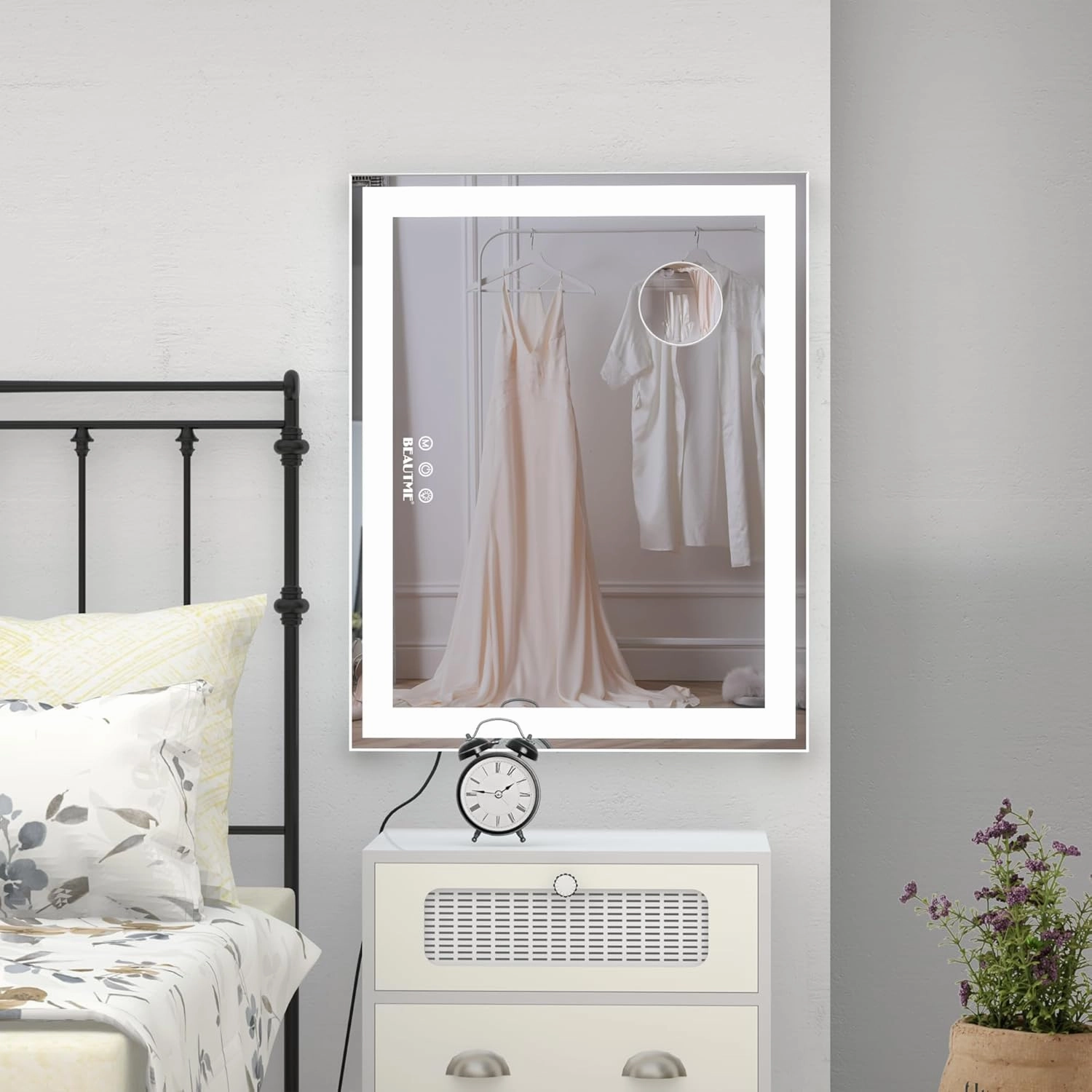 BEAUTME Vanity Mirror,Tabletop Makeup Mirror,Hollywood Mirror,LED Bedroom Mirror with Lights,Lighted Mirror, Aluminium Frame,48.5×40.5cm,White