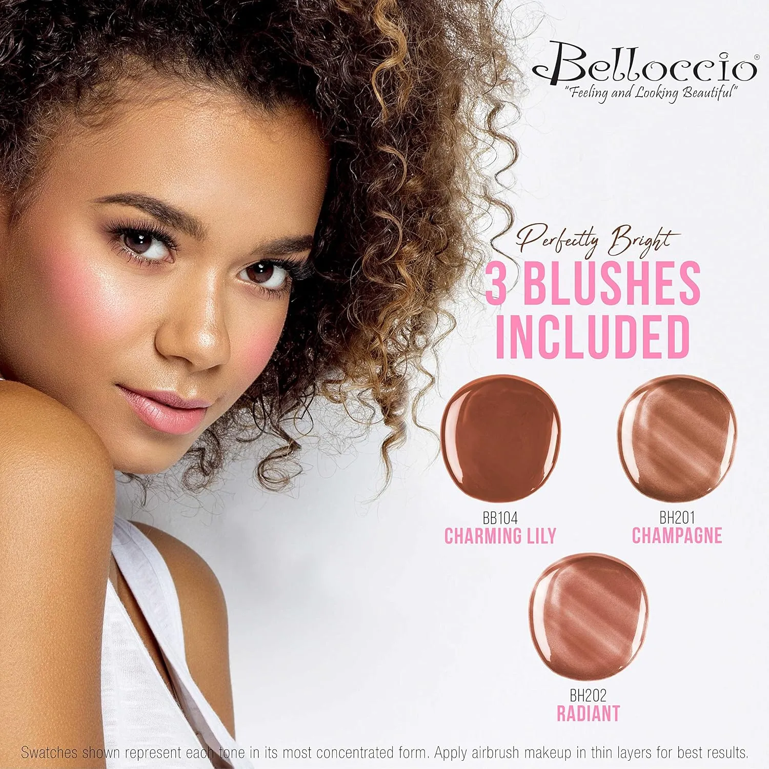 Belloccio Complete Cordless Handheld Airbrush Cosmetic Makeup System with 4 Tan Foundation Shades, Professional 18-Piece Kit, Moisturizing Primer, Blush, Bronzer, Highlighter, Concealer, User Guide