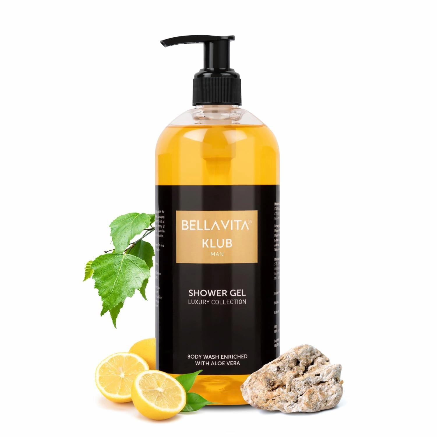 Bellu. wuta Luxury KLUB MAN Body Wash Shower Gel for Men | Deep Cleansing, Hydrating & Moisturising with Aloe Vera Extract & Charcoal Powder | Suitable for All Skin Types. (500 ml)