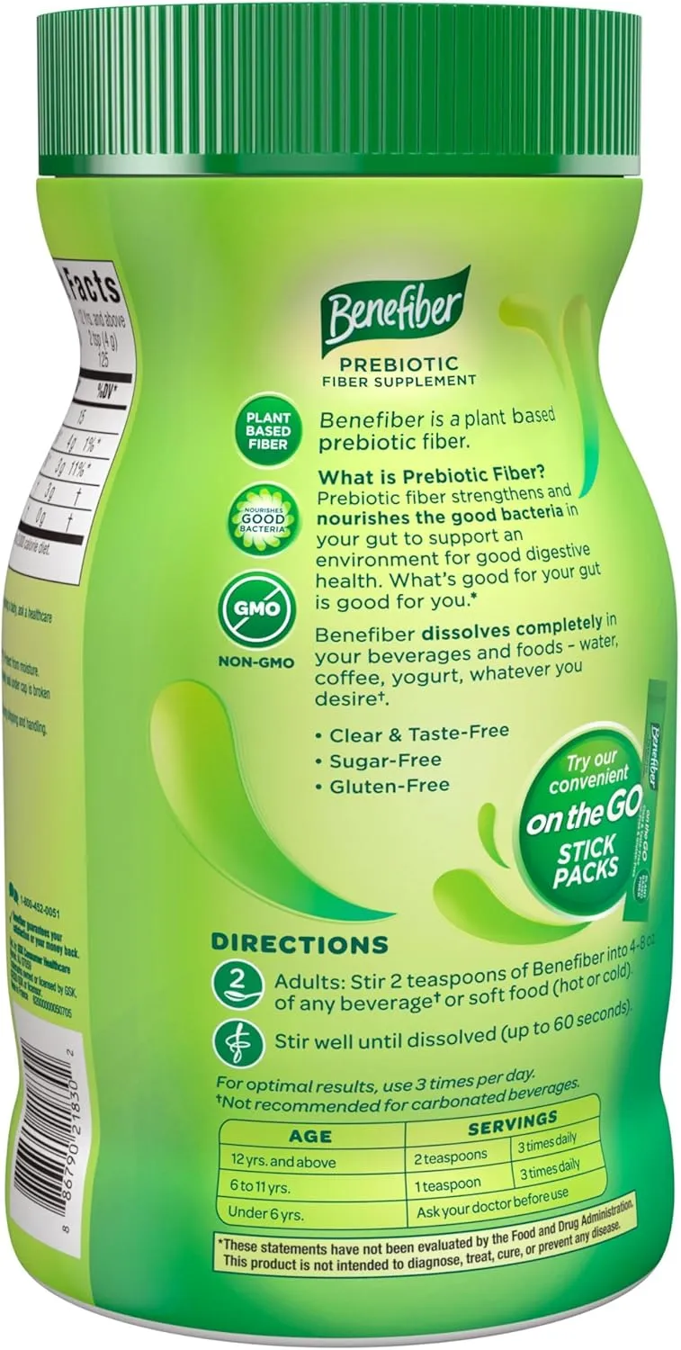 Benefiber Daily Prebiotic Fiber Supplement Powder for Digestive Health, Unflavored - 125 Servings (17.6 Ounces)
