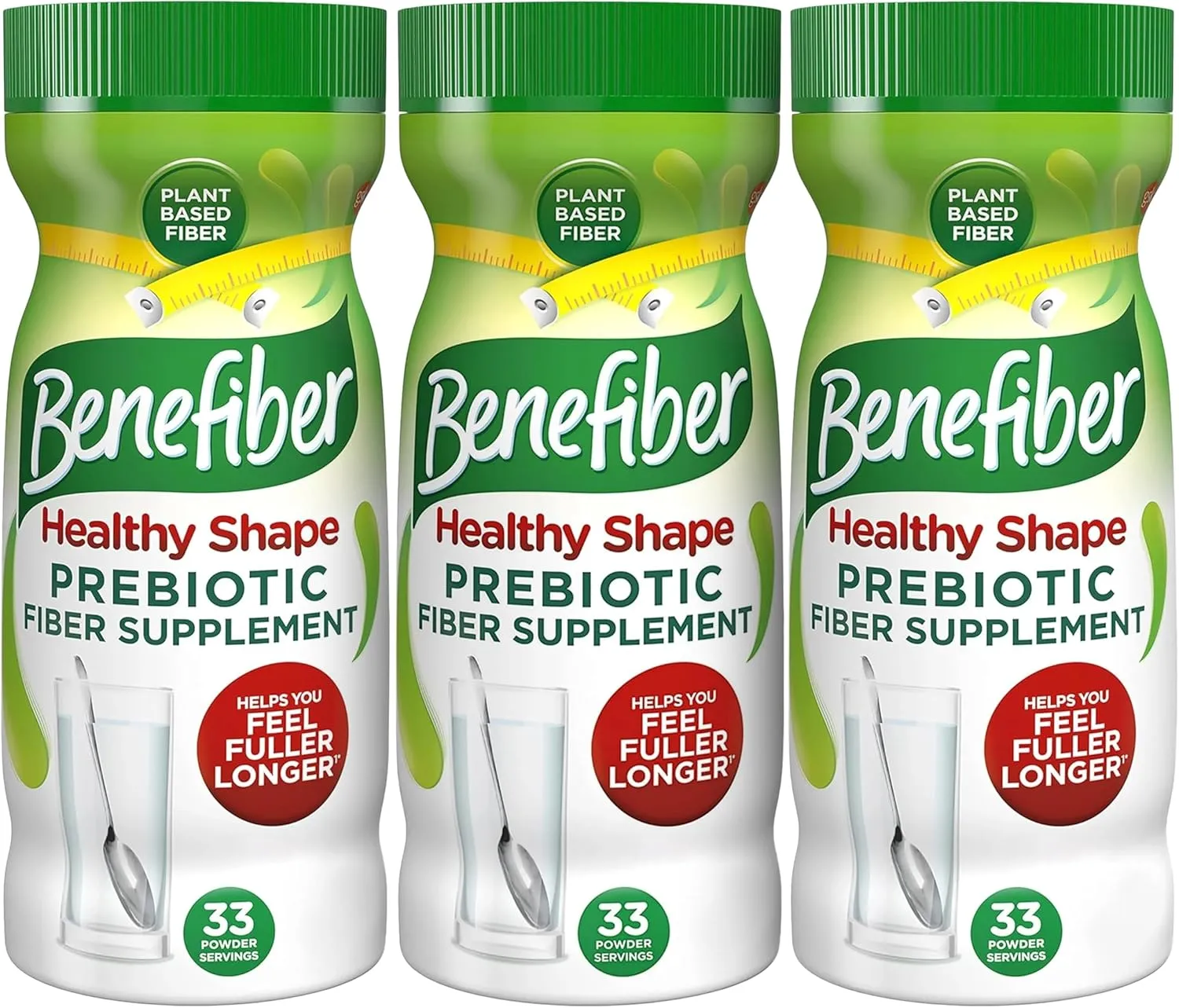 Benefiber Healthy Shape Prebiotic Fiber Supplement Powder for Digestive Health, Daily Fiber Powder - 33 Servings (8.7 Ounces) Pack of 3