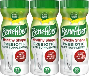 Benefiber Healthy Shape Prebiotic Fiber Supplement Powder for Digestive Health, Daily Fiber Powder - 33 Servings (8.7 Ounces) Pack of 3