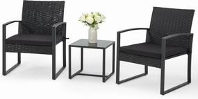 Bezseller 3 Pieces Patio Furniture Set, Outdoor Rattan Bistro Set with Coffee Table, Durable Steel Frame with Strapped Cushions for Garden, Balcony, Poolside, Backyard