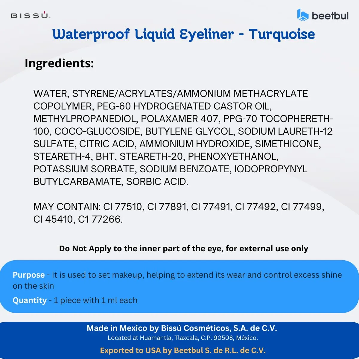 Bissú Waterproof Liquid Eyeliner - 1ml each (05 Turquoise)