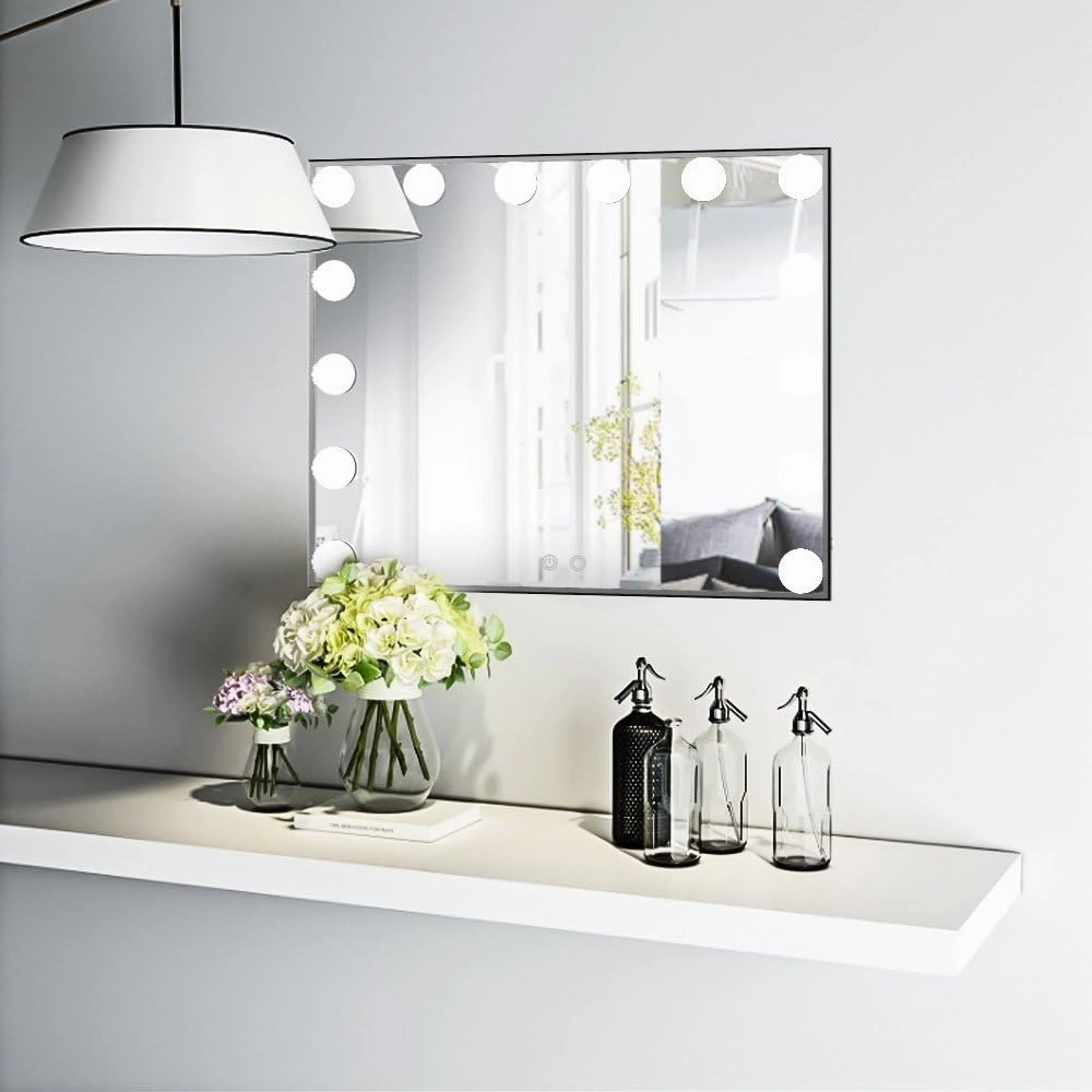 Black Vanity Mirror with Lights, 14 LED Blubs Makeup Mirror with Lights, Smart Touch Control Tabletop or Wall Mounted Mirror