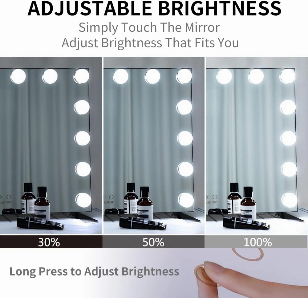 Black Vanity Mirror with Lights, 14 LED Blubs Makeup Mirror with Lights, Smart Touch Control Tabletop or Wall Mounted Mirror