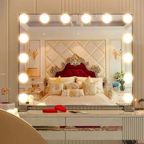 Black Vanity Mirror with Lights, 14 LED Blubs Makeup Mirror with Lights, Smart Touch Control Tabletop or Wall Mounted Mirror