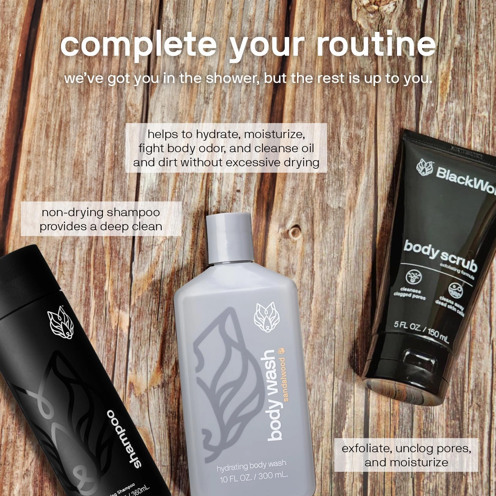 Black Wolf 2-Pack Hydrating Body Wash Bundle - Mens Moisturizing Bodywash for Dry, Dehydrated, & Sensitive Skin - Hyaluronic Acid, Aloe Vera, & Jojoba Oil Body Cleanser Help Remove Oil & Dirt