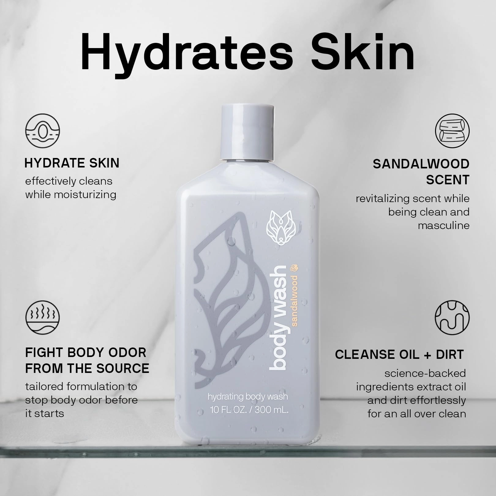 Black Wolf 2-Pack Hydrating Body Wash Bundle - Mens Moisturizing Bodywash for Dry, Dehydrated, & Sensitive Skin - Hyaluronic Acid, Aloe Vera, & Jojoba Oil Body Cleanser Help Remove Oil & Dirt