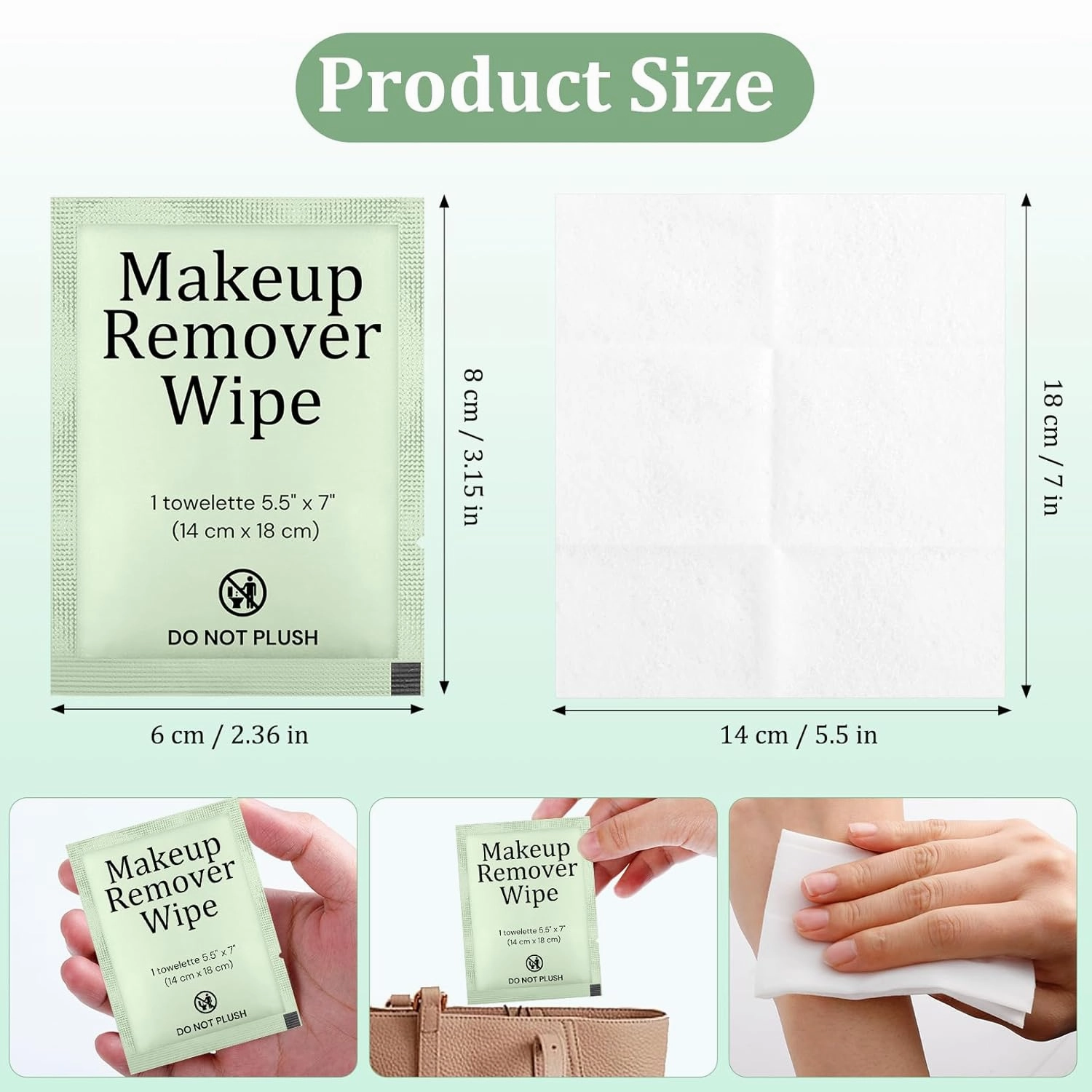 Blcculi 200 Pcs Makeup Remover Wipes Bulk,Individually Wrapped Makeup Remover Wipes,Alcohol Free Face Cleansing Wipes,Face Wipes with Vitamin E for Travel Hotel(Green)