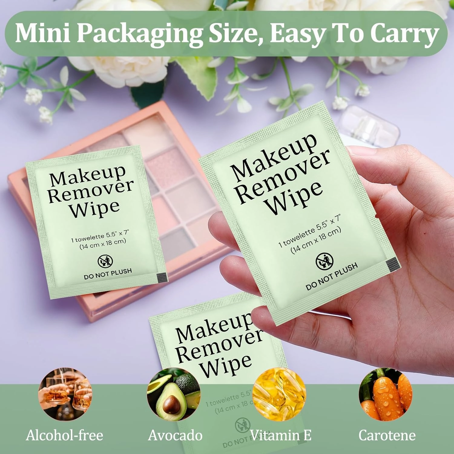 Blcculi 200 Pcs Makeup Remover Wipes Bulk,Individually Wrapped Makeup Remover Wipes,Alcohol Free Face Cleansing Wipes,Face Wipes with Vitamin E for Travel Hotel(Green)