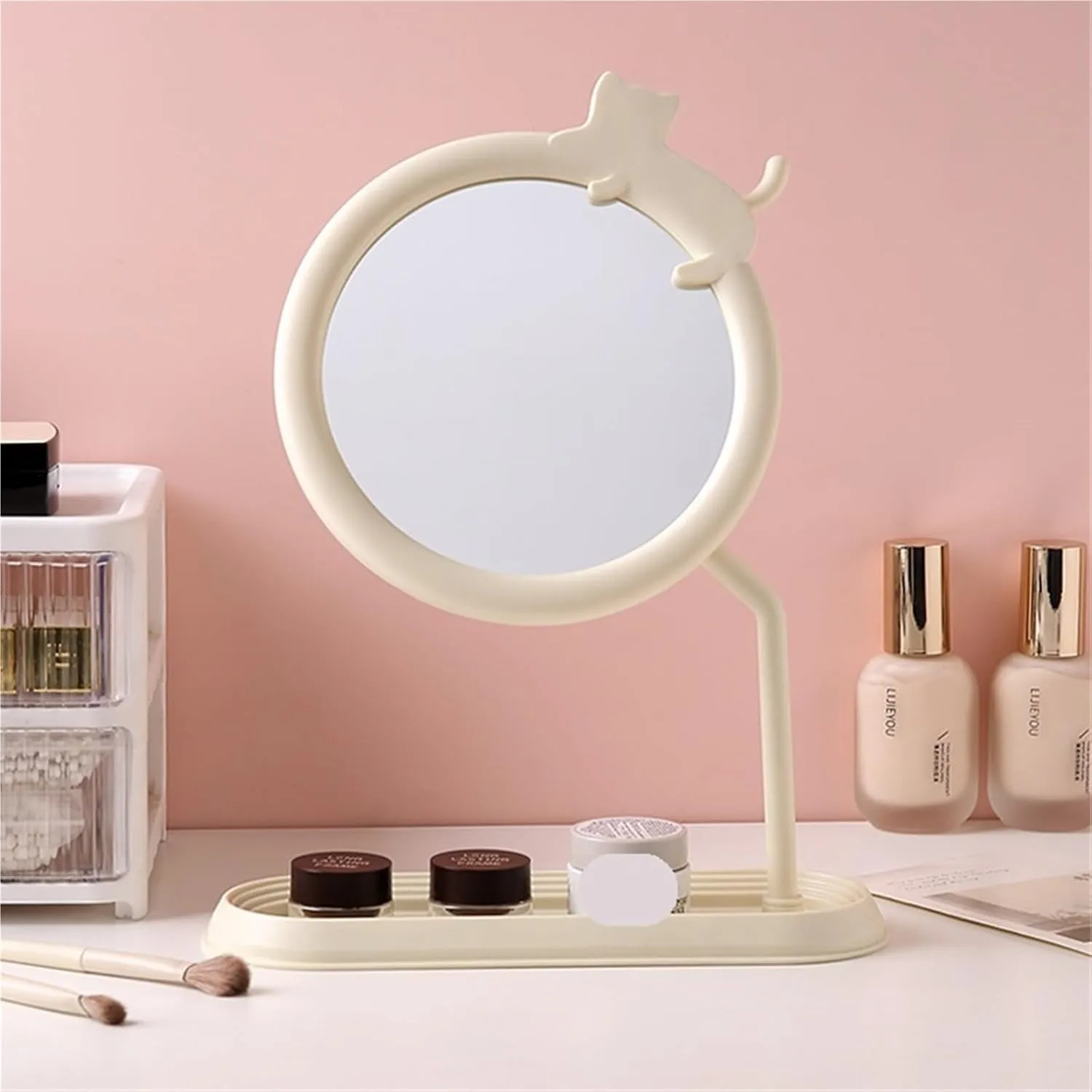 Blessing Cat Desktop Makeup Mirror Bedroom Dormitory Detachable Desktop Makeup Mirror HD Rotatable Princess Mirror