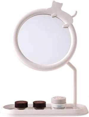 Blessing Cat Desktop Makeup Mirror Bedroom Dormitory Detachable Desktop Makeup Mirror HD Rotatable Princess Mirror