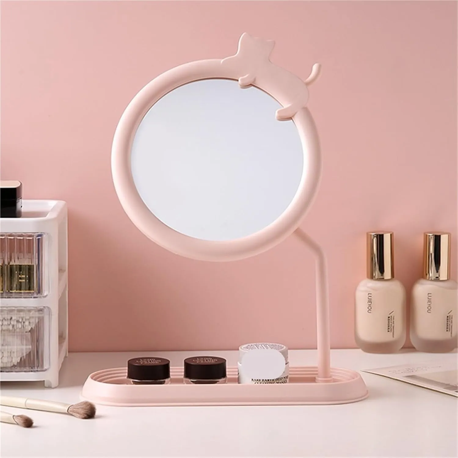 Blessing Cat Desktop Makeup Mirror Bedroom Dormitory Detachable Desktop Makeup Mirror HD Rotatable Princess Mirror