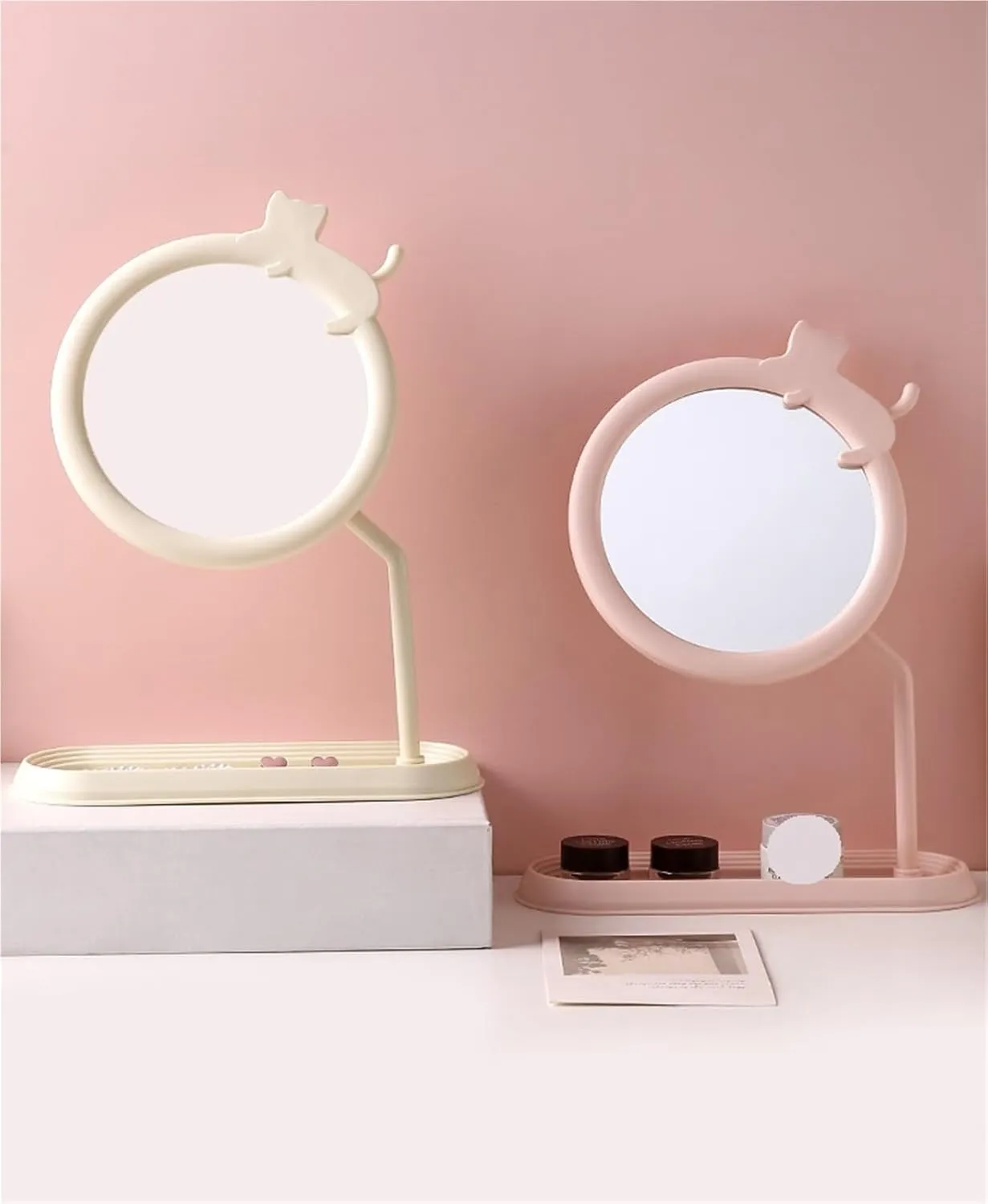 Blessing Cat Desktop Makeup Mirror Bedroom Dormitory Detachable Desktop Makeup Mirror HD Rotatable Princess Mirror