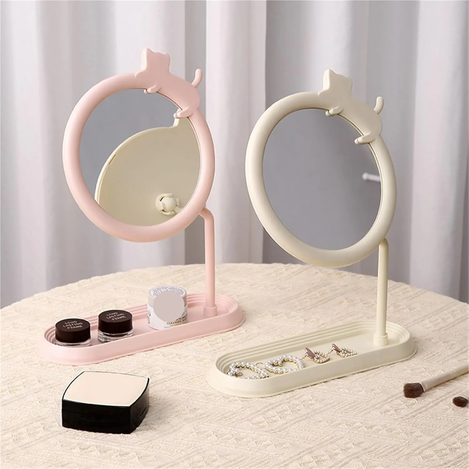 Blessing Cat Desktop Makeup Mirror Bedroom Dormitory Detachable Desktop Makeup Mirror HD Rotatable Princess Mirror