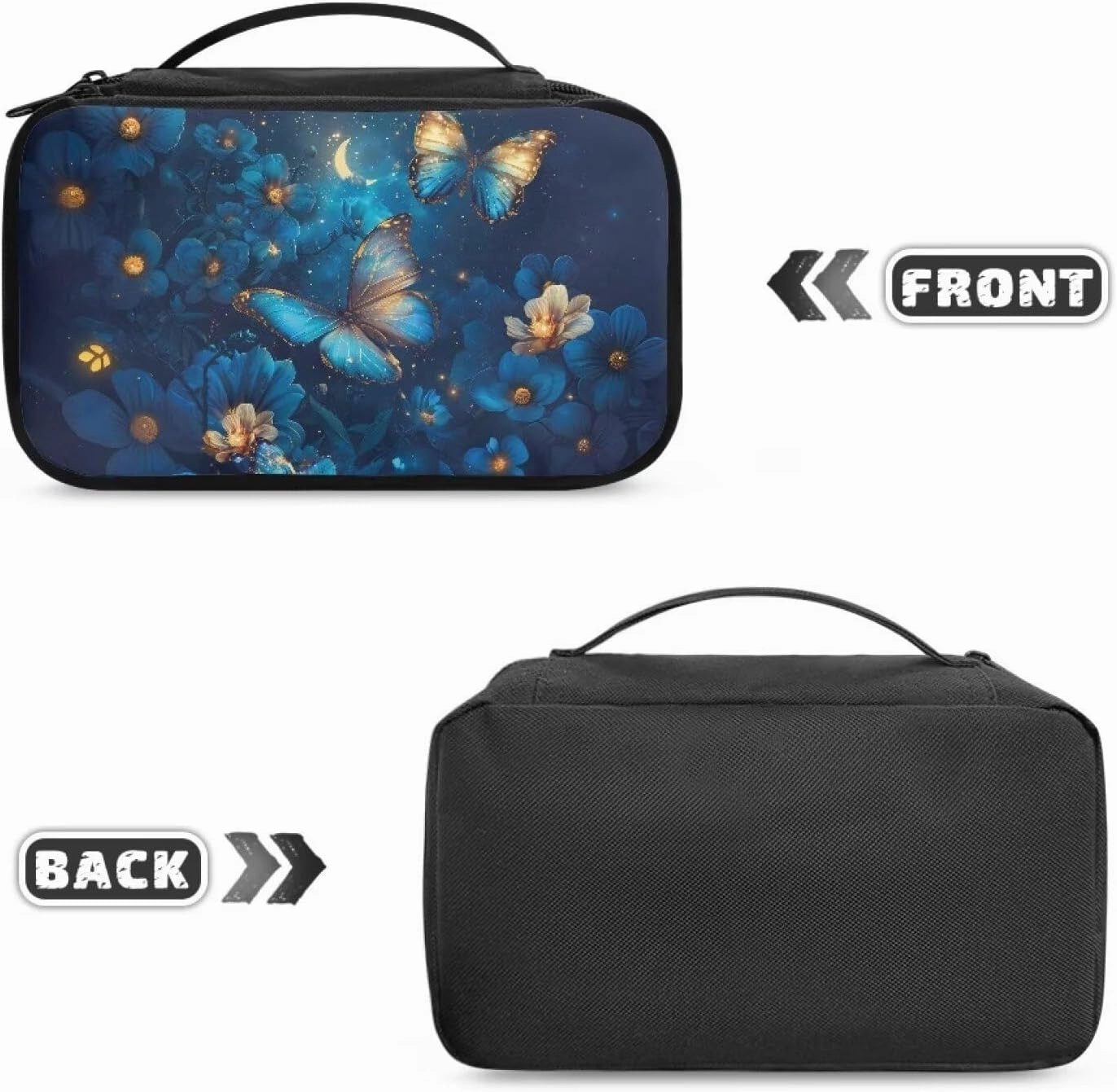 Blue Buttefly Make Up Bag for Women Rose Zipper Makeup Organizer Large Capacity Travel Toiletry Bag Easy to Take Can Hold Makeup Brushes Skincare for Cosmetics Vertical Storage
