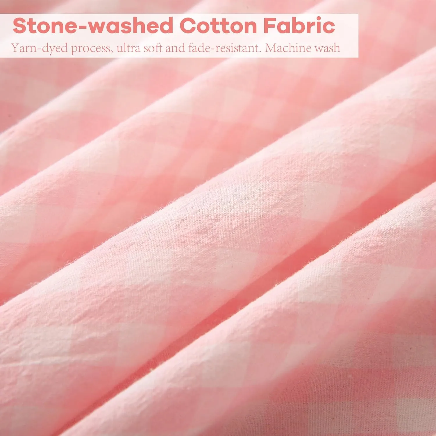 Blush White Plaid Ruffle Gingham Sheets Full Size 4-Piece Set, 300TC 100% Yarn Dyed Cotton Sheets 18 in Deep Pocket Kids Preppy Decorative Bedding (Blush/White Plaid, Full)