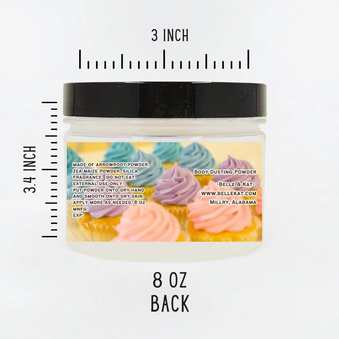 Body Powder for Men & Women Scented Vanilla Cupcake, Perfume Dusting Powder, Bath Powder with Fragrance & Essential Oils, Talc Free 8oz Container, Made in USA