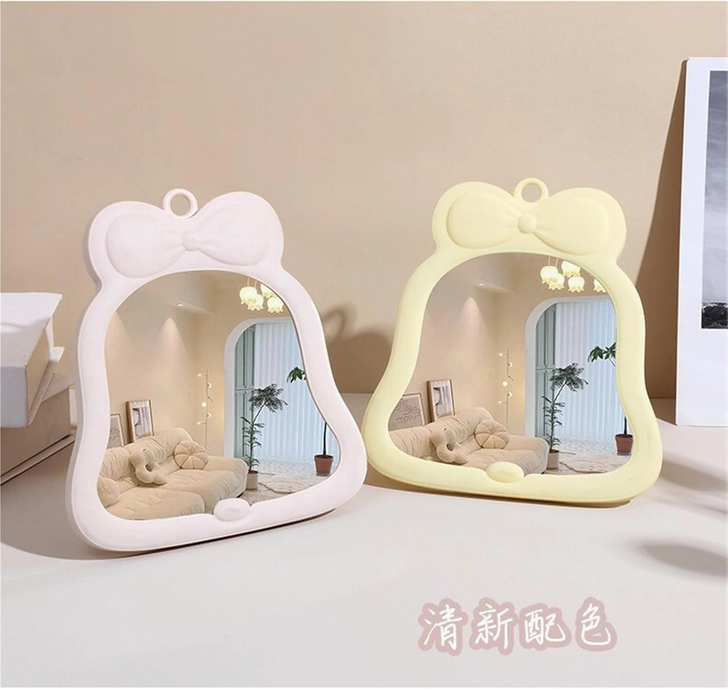 Bow Mirror Folding Female Student Makeup Mirror Placed On The Table High-Definition Dormitory Desktop Vertical Cute Makeup Mirror