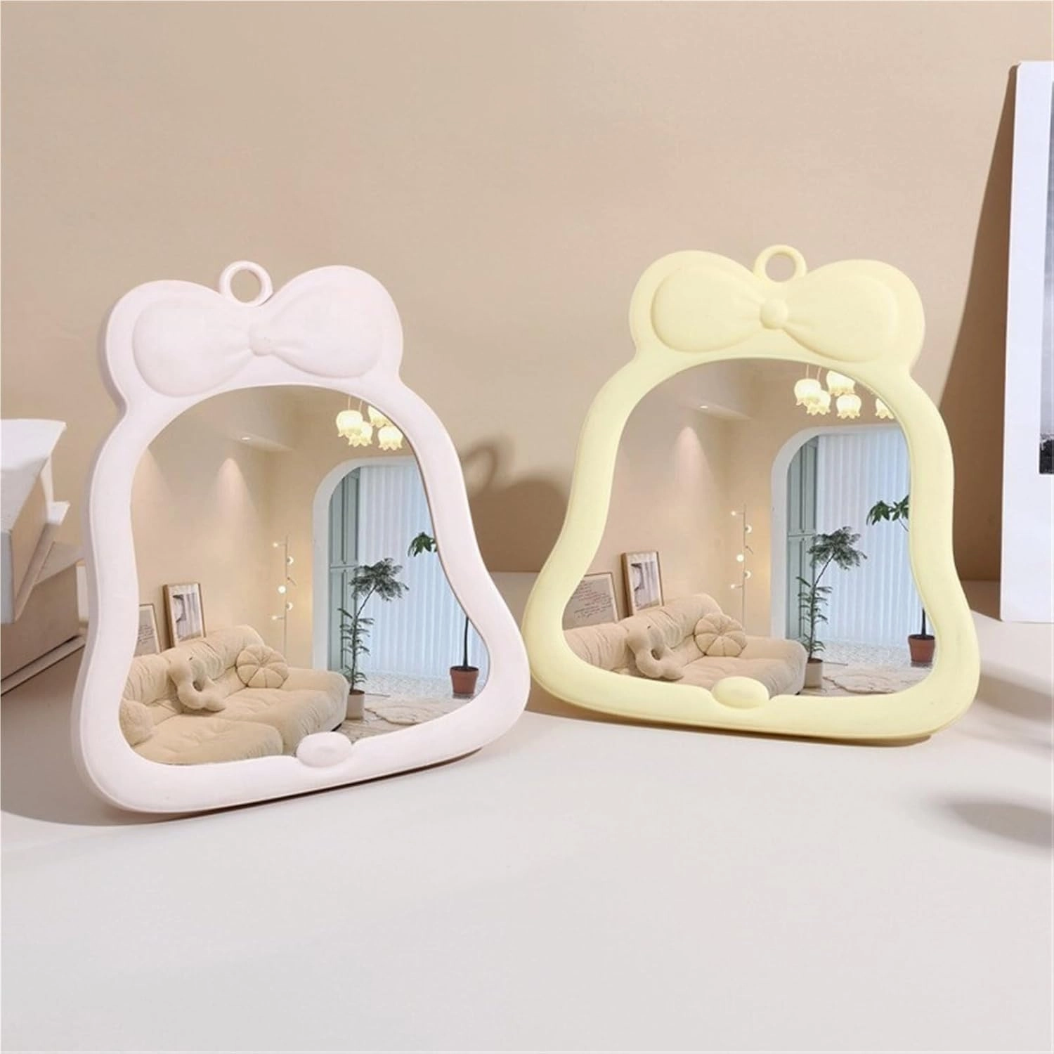 Bow Mirror Folding Female Student Makeup Mirror Placed On The Table High-Definition Dormitory Desktop Vertical Cute Makeup Mirror