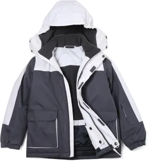 Boy's Waterproof Ski Jacket,Kids Warm Winter Snow Coat,Hooded Fleece Outwear,Windproof RainCoat