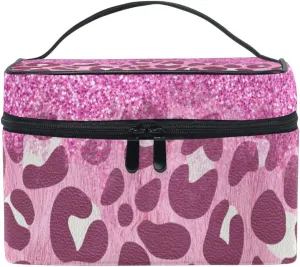 Bright Pink Leopard Prints Cosmetic Bag Large Makeup Organizer Travel Toiletry Case for Women