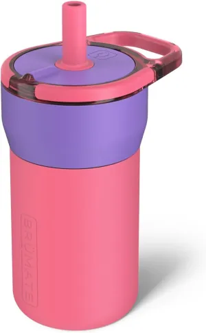 BrüMate Leap 12oz 100% Leakproof Kids Tumbler with Handle and Silicone Soft Straw | Drop Resistant Silicone Sleeve | For Kids 4  | Insulated Stainless Steel | Cup Holder Friendly | 12oz (Aurora)