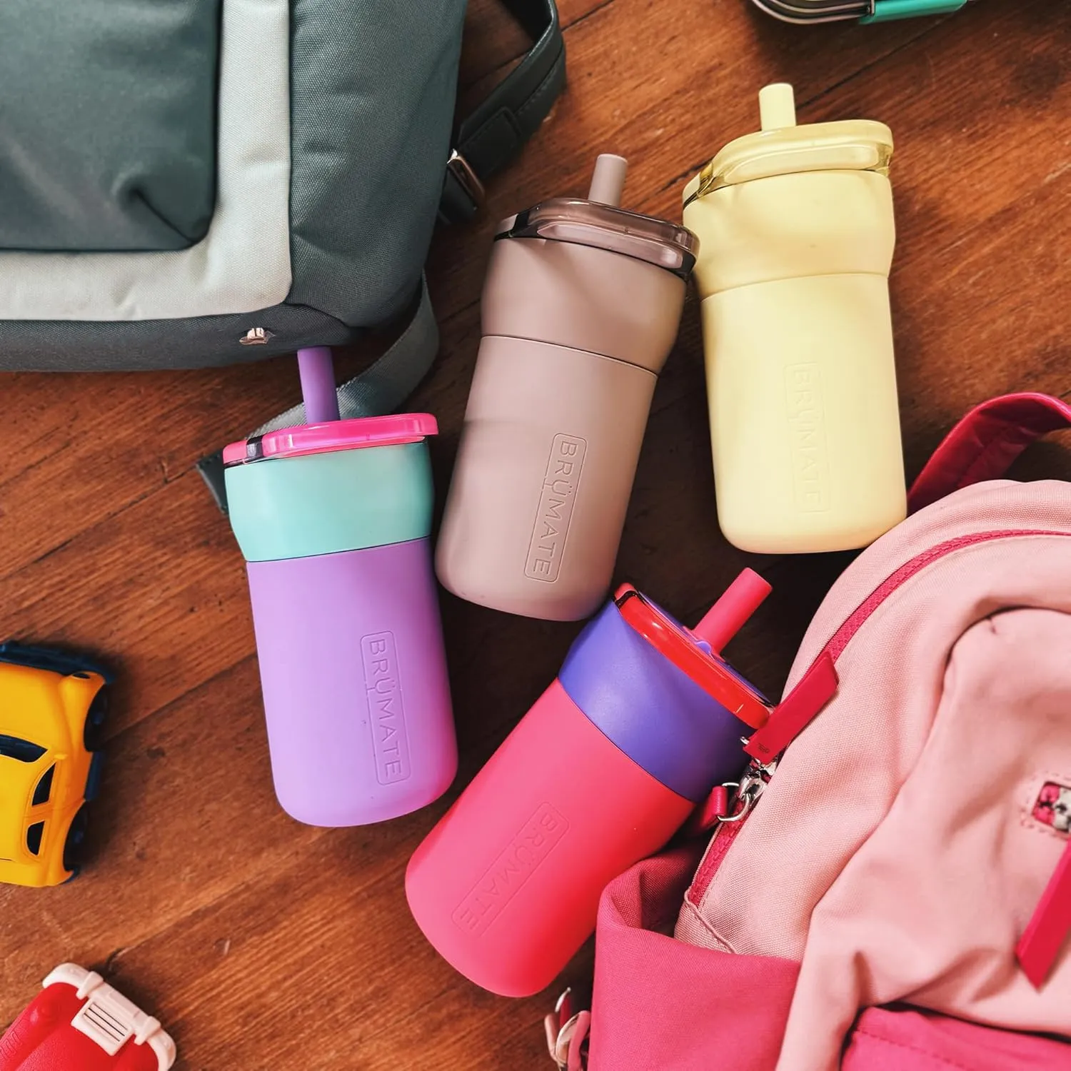 BrüMate Leap 12oz 100% Leakproof Kids Tumbler with Handle and Silicone Soft Straw | Drop Resistant Silicone Sleeve | For Kids 4  | Insulated Stainless Steel | Cup Holder Friendly | 12oz (Aurora)