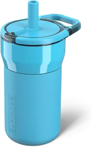 BrüMate Leap 12oz 100% Leakproof Kids Tumbler with Handle and Silicone Soft Straw | Durable Drop Resistant Silicone Sleeve | Made of Insulated Stainless Steel | Cup Holder Friendly | (Electric Blue)