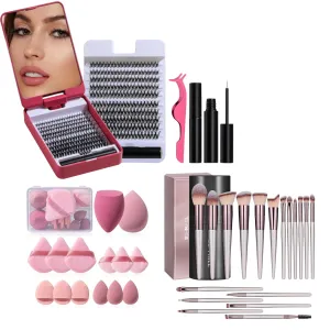 BS-MALL Makeup Brush Set 18 Pcs Premium Synthetic Lash Clusters Kit 14 Pcs Makeup Sponge Set