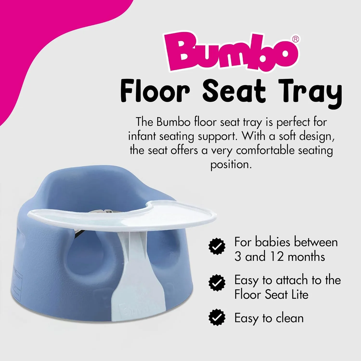Bumbo Baby Floor Seat with Tray, Infant Soft Foam Chair with Eating Tray, Powder Blue